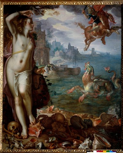 Perseus Rescuing Andromeda Chained on a Rock by Joachim Wtewael or Utewael