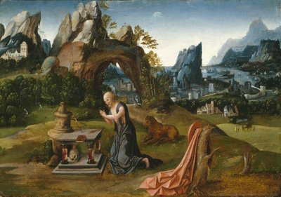 St. Jerome Praying in a Landscape by Joachim follower of Patenier or Patinir