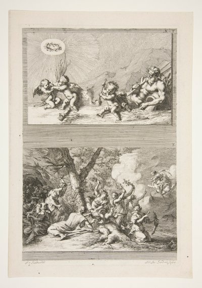 A River God and Putti Playing with the Symbols of Fame; The Punishment of Cupid by Joachim von Sandrart