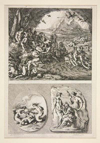 Top Half: Quos Ego? Bottom Half: Two Antique Reliefs: The Three Fates and an Unknown Subject by Joachim von Sandrart