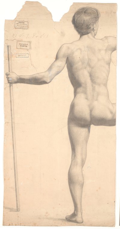 Standing Male Model, Seen from the Back, Staff in Left Hand, Right Arm and Leg Cut Off by Joakim Frederik Skovgaard