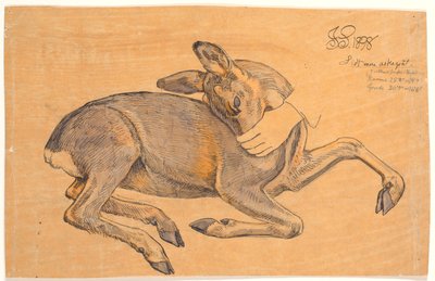 Study of a Lying Hind. A Hand Grabs It by the Muzzle by Joakim Frederik Skovgaard