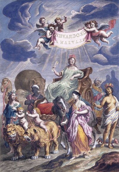 An Allegorical Plate with Title, Geographia Blaviana by Joan Blaeu