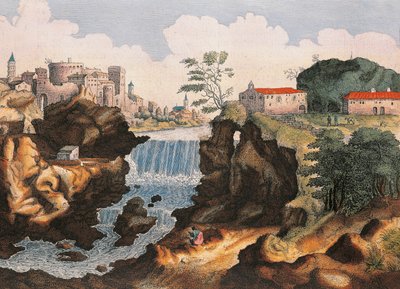 Aniene Waterfall in Tivoli, from Civitatis Admirandorum Italiae by Joan Blaeu by Joan Blaeu