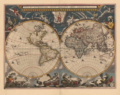 Double Hemisphere Map of the World, 1662 by Joan Blaeu