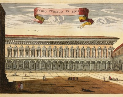 View of the Public Study in 1600, Engraving from Theatrum Civitatum et Admirandorum Italiae by Joan Blaeu