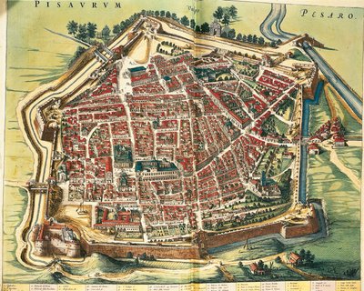Italy, Map of Pesaro, from Theatrum civitatum et admirandorum Italiae by Joan Blaeu, engraving by Joan Blaeu