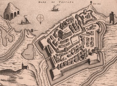 Map of Nettuno, Lazio, Italy, copper engraving by Joan Blaeu