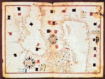 Map of the Eastern Part of the Mediterranean and the Black Sea, Manuscript of a 16th Century Portolan Atlas by Joan Martines