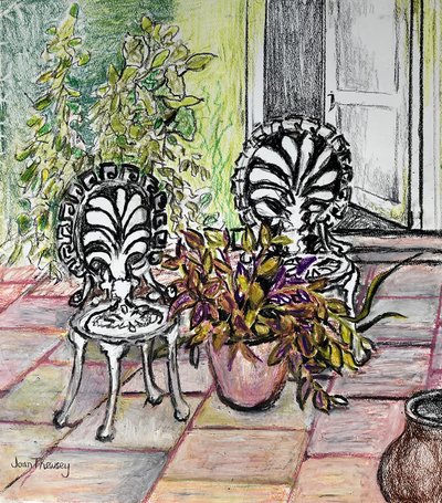Chairs on the Terrace, with Pots by Joan Thewsey