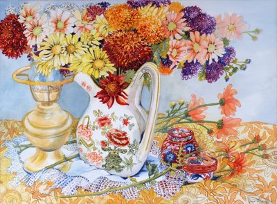 Chrysanthemums in a Chinese Jug by Joan Thewsey