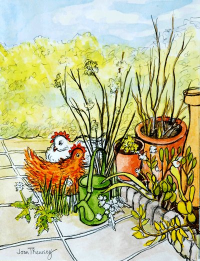 Hens and Pots, Lucy Redman Open Garden by Joan Thewsey