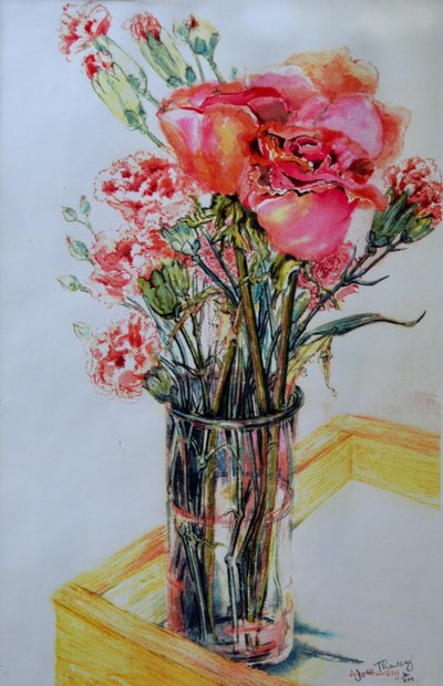 Pink Roses with Cottage Pinks, 2010 by Joan Thewsey