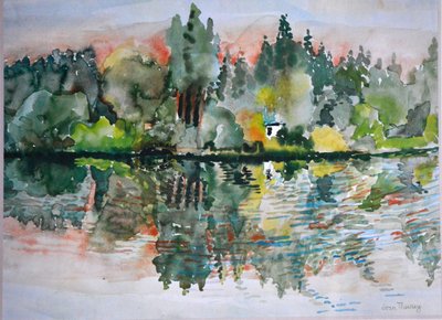 The Lake at Sunset, Bremes les Ardres, 2000 by Joan Thewsey