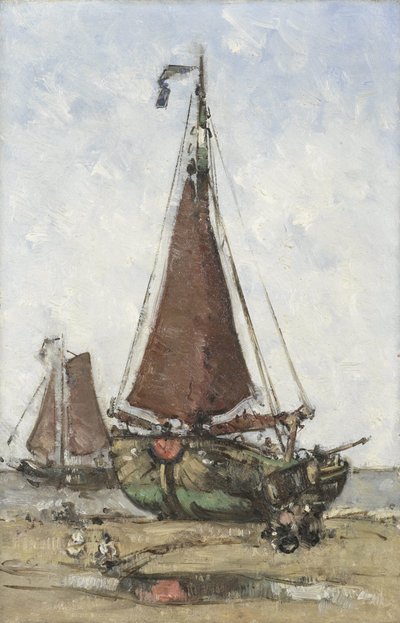 Bluff-bowed Fishing Boat on the Beach by Joannes Barnardus Antonius Maria Westerwoudt