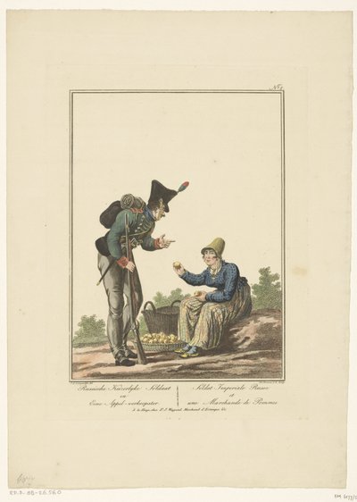 Standing Soldier with a Seated Apple Seller by Joannes Bemme