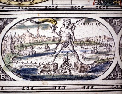 Representation of the Seven Wonders of Antiquity: the Colossus of Rhodes. Atlas of Jansson Jannsonius, 1630 by Joannes Jansson