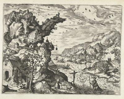 Landscape with Saint Christopher (Landscapes, Seascapes, and Imaginative Cityscapes series) by Joannes van Doetechum (I) (attributed to)