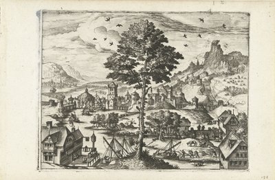 Landscape with Town by a River Landscapes, Seascapes, and Imaginative Cityscapes (series title) by Joannes van Doetechum (I) (attributed to)