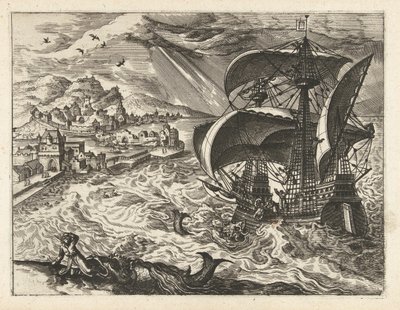 Seascape with Jonah and the Whale by Joannes van Doetechum (I) (attributed to)