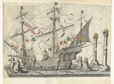 The Ship Victoria, No. 5 (series title: Funeral Procession of Emperor Charles V, 1558) by Joannes van Doetechum (I)