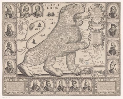 Map of the Seventeen Provinces in the Shape of the Dutch Lion by Joannes van Doetechum (II)