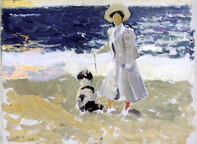 Lady and Dog on the Beach by Joaquín Sorolla