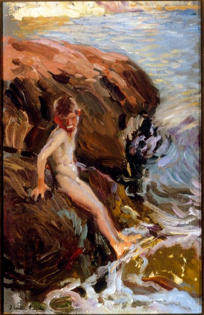 Child on the Rocks. Painting by Joaquin Sorolla y Bastida by Joaquin Sorolla y Bastida