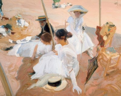 Under the Awning on the Beach in Zarautz. 1905 by Joaquín Sorolla