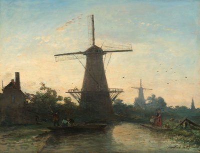 Windmills near Rotterdam by Johan-Barthold Jongkind