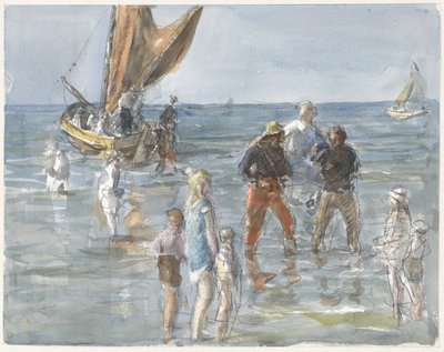 Lady Carried from a Boat to the Land by Two Fishermen by Johan Antonie de Jonge