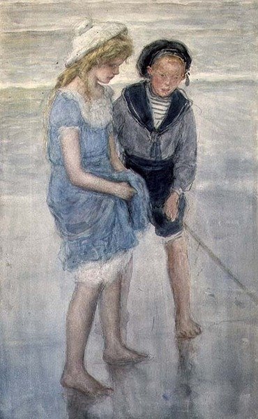 Children Paddling at Scheveningen by Johan Antonio de Jonge