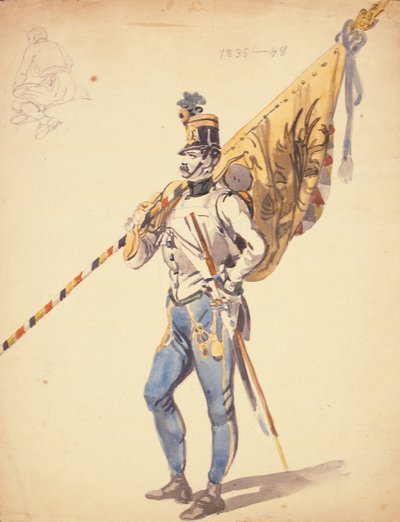 An Officer with a Battalion Colour of a Hungarian Infantry Regiment by Johan Baptiste Heinefetter