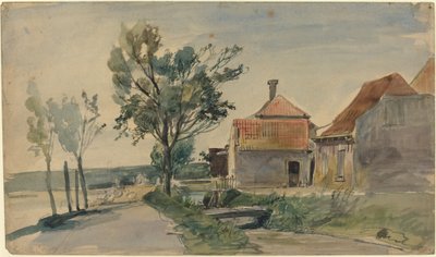 A Stream Running Between Houses and a Road, late 19th century by Johan Barthold Jongkind