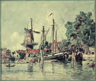 In Holland, Boats Near the Mill by Johan Barthold Jongkind