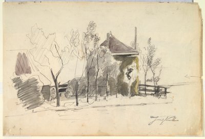 Haywagon in a Farmyard (recto); View of a Farm (verso) by Johan Barthold Jongkind