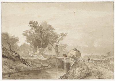 Landscape with a Bridge with a Hay Wagon on It by Johan Barthold Jongkind