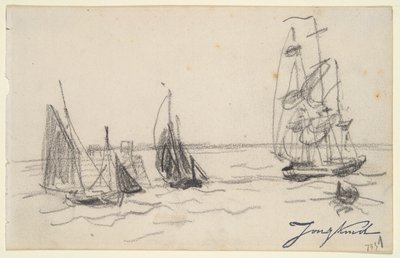 Small Sailboats and a Three-Master by Johan Barthold Jongkind