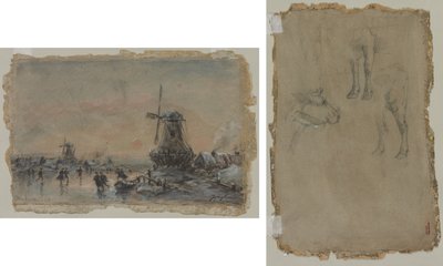 View of Arnheim (recto) Studies of a Bull (verso) by Johan Barthold Jongkind