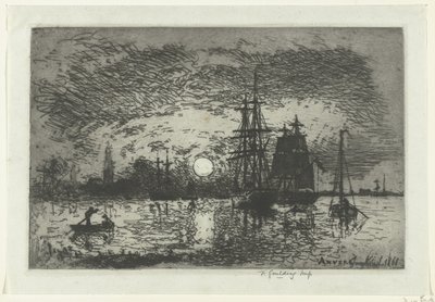 Sunset at the Port of Antwerp by Johan Barthold Jongkind
