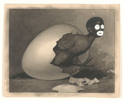 Design for Illustration in De Amsterdammer: A Black Man Crawls Out of an Egg (April 19, 1930) by Johan Braakensiek