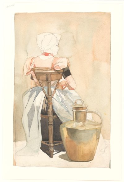 Seated Girl in Traditional Costume, Seen from the Back by Johan Braakensiek