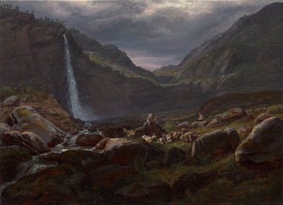 Feige Waterfall (Feigefossen), Lysterfjord, Norway by Johan Christian Dahl