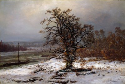 Winter Landscape with Oak on the Banks of the Elbe, Germany by Johan Christian Dahl