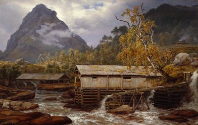 Sawmill in Kaupanger by Johan Christian Dahl