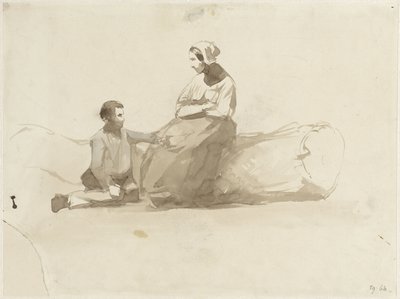 Woman on a Log and a Boy with a Book by Johan Daniël Koelman