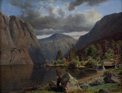 Man in Fjord Landscape by Johan Fredrik Eckersberg