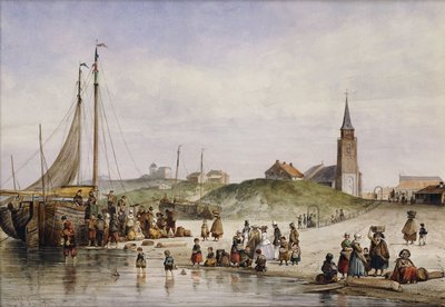 Fisherfolk on a Beach with a Town Beyond, 1857 by Johan Gerard Smits