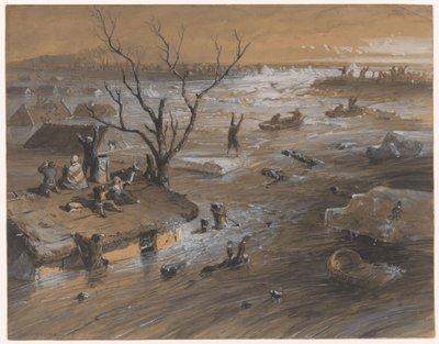 Dike Breach at Brakel, January 4, 1861 by Johan Hendrik Weissenbruch (signed by artist)