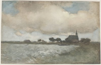 View of the Church at Noordse Dorp near Noorden by Johan Hendrik Weissenbruch